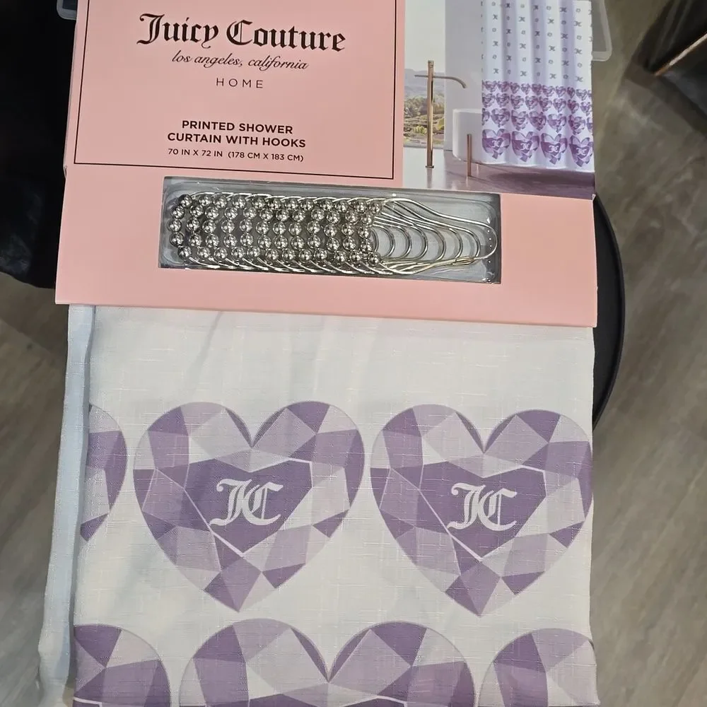 Juicy Couture Home Heart & Diamond Logo Pattern Shower Curtain w/Hooks